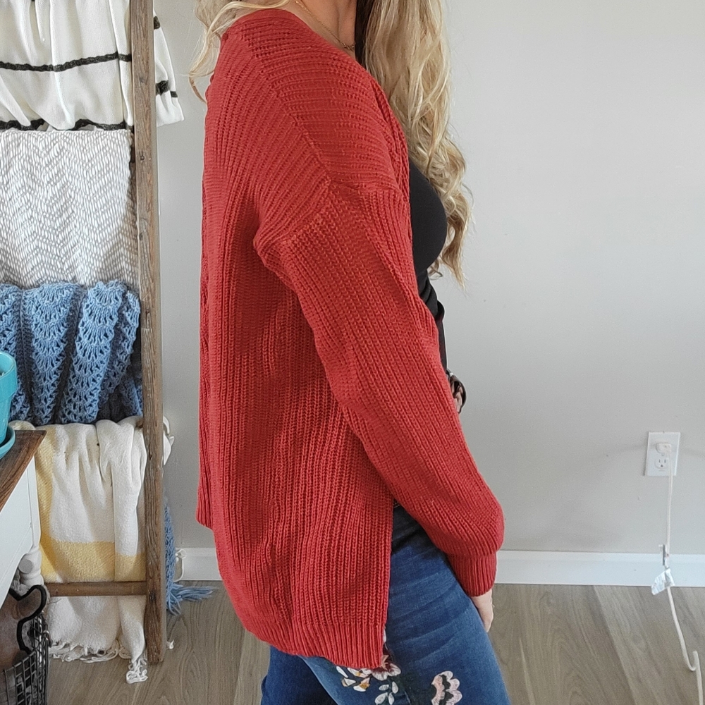 What's Next? Rusty Red Cardigan